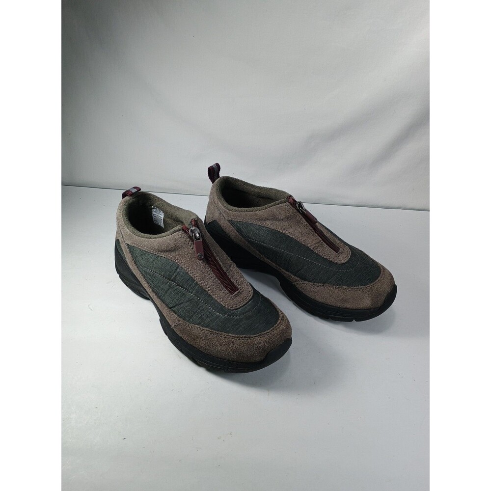 Lands End Slip-On Shoes Women Size 7.5D Gray Suede Zip Casual Comfort Walking